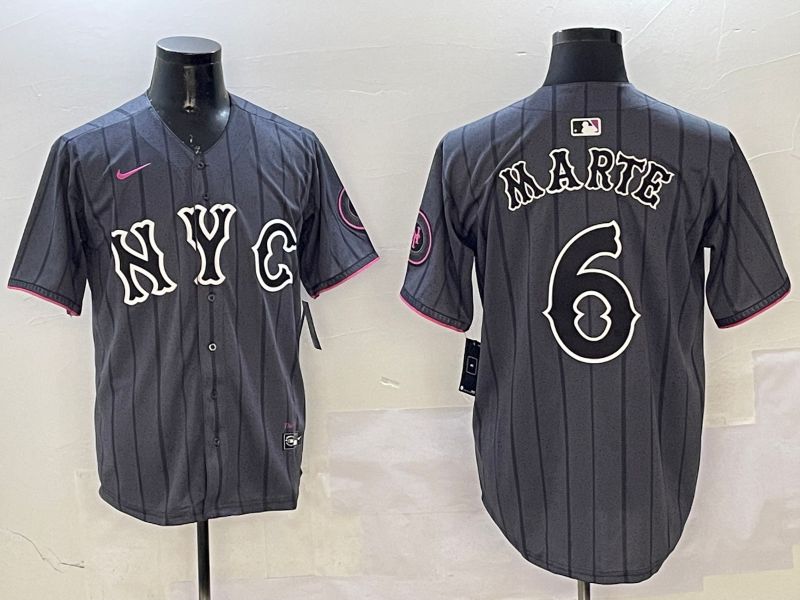 Men New York Mets 6 Marte Black City Edition 2025 Nike MLB Jersey style 1